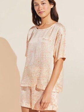 NWT! EBERJEY Women's Inez Washable Silk Printed Short Sleeve Boxer PJ Set Sz XS
